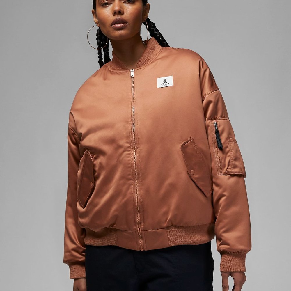 Nike Air Jordan Flight Renegade Womens Bomber Jacket Brown DQ9802-215 NEW Sz M